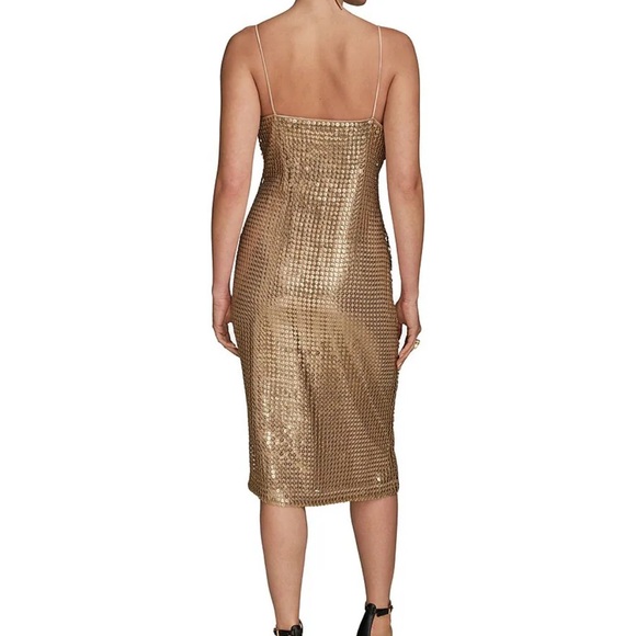 Donna Karen DKNY Gold Sequin Mesh Cowl Neck Sleeveless Midi Dress Sz 12 NWT - Picture 4 of 7
